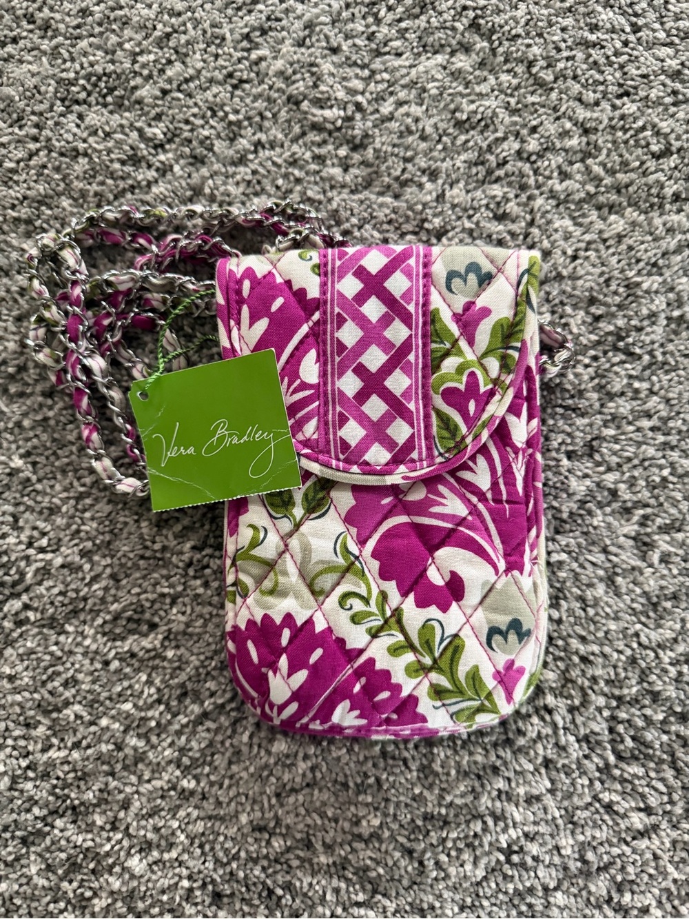 New Vera Bradley Magenta Floral Quilted Crossbody Cell Phone Bag Julep Tulip